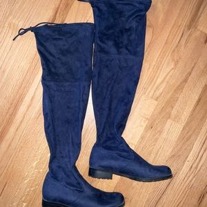 Unisa - Navy Blue (Faux) Suede - Over Knee Boots